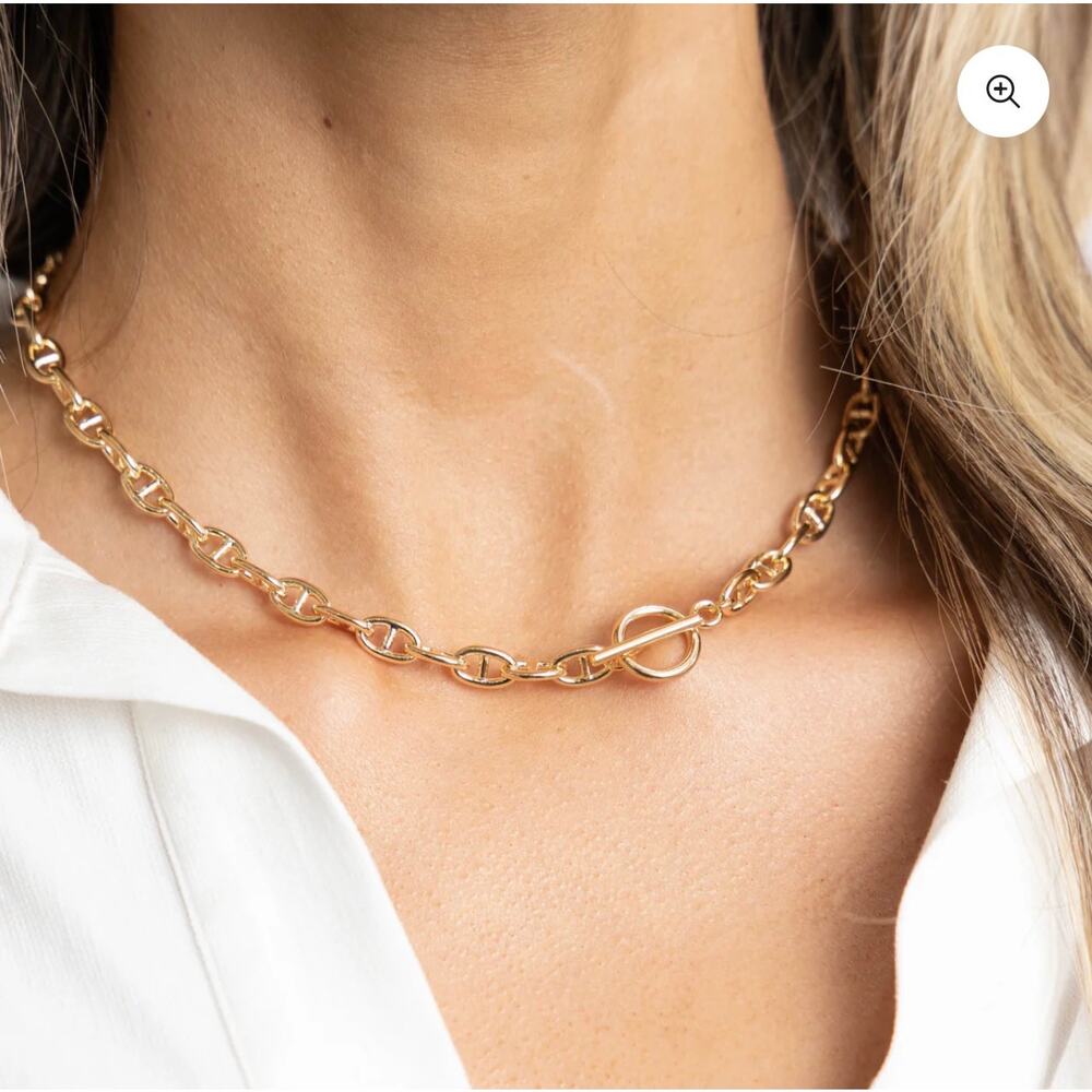 Sahira Taylor Toggle Chain Necklace 18K Gold Plated Waterproof Chunky Chain NWT